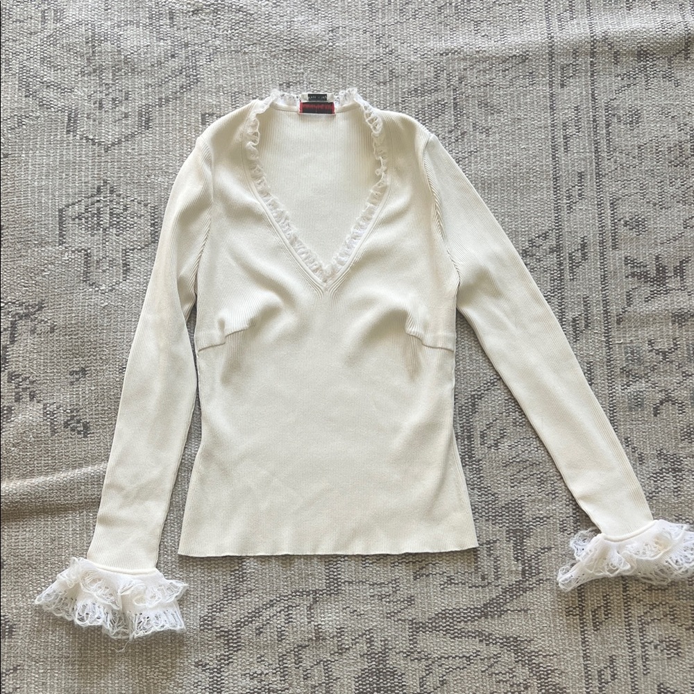 Alexander McQueen Cream Blouse with Lace Trim